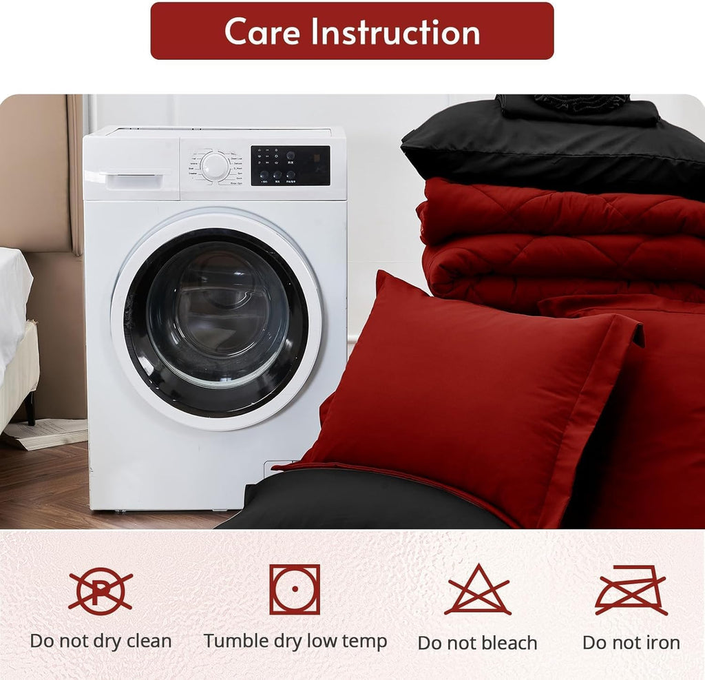 7 Pieces Queen Comforter Set, Reversible Bed in a Bag Queen, All Season Bedding Set with Comforter, Flat Sheet