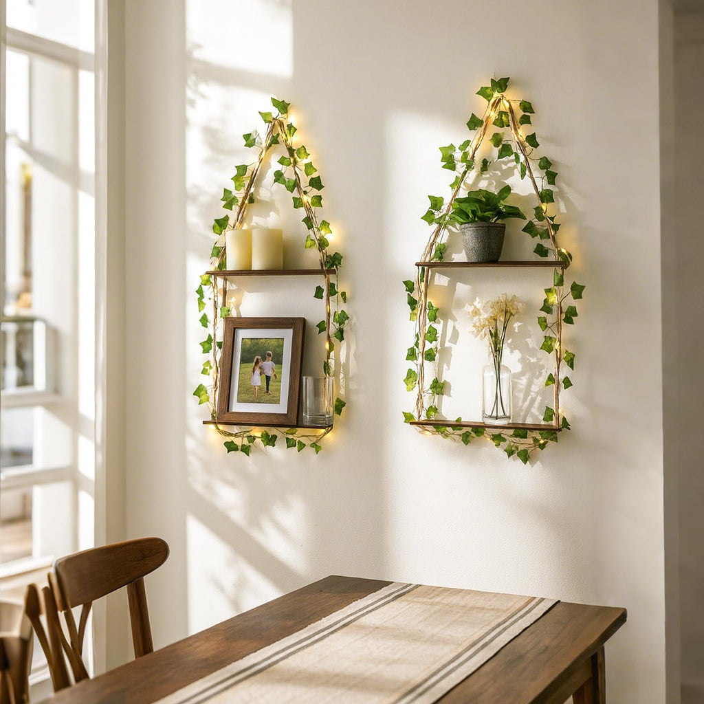 Floating Shelves Boho Wall Decor, 2 Tier Hanging Shelf Room Decor