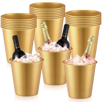 24 Pcs Plastic Ice Buckets for Parties 3 Liters Wine Bucket, Gold