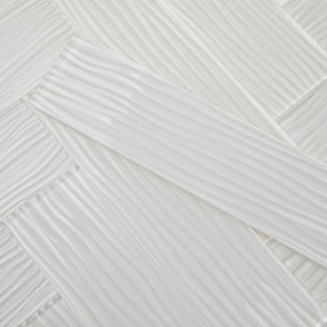 White Glass Subway Tile, Water Wave Glass for Shower Bathroom Kitchen Backsplash Wall, 3 x 12 Inch, 4 Sq.Ft.