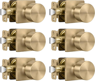 Champagne Bronze Closet Door Knobs, Passage Door Knob Hallway, Champagne Gold Door Knobs Interior No Lock 6 Pack