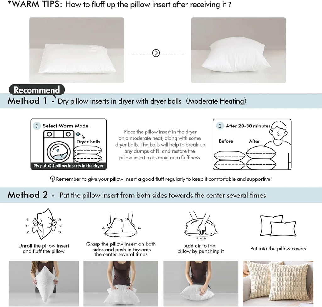 Throw Pillow Inserts 12x20 Inch with 100% Virgin Filling - Set of 2