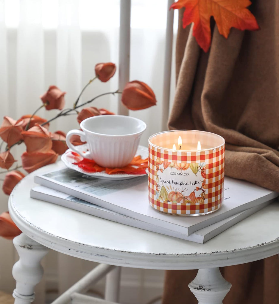 Spiced Pumpkin Latte Candle, Fall Scented Candle, Large 3 Wicks Candle, 14 oz - Set of 145