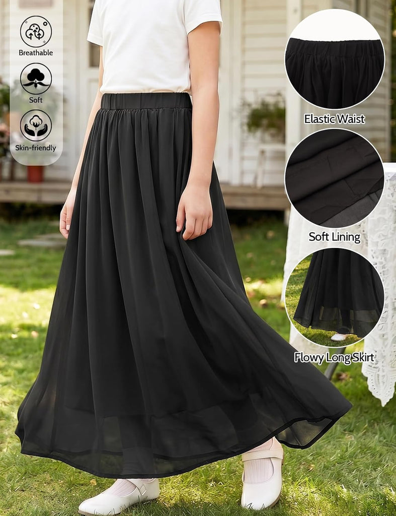 Noomlfish Kids Chiffon Pleated Long Skirts Boho Maxi Party Flower Girl Dress
