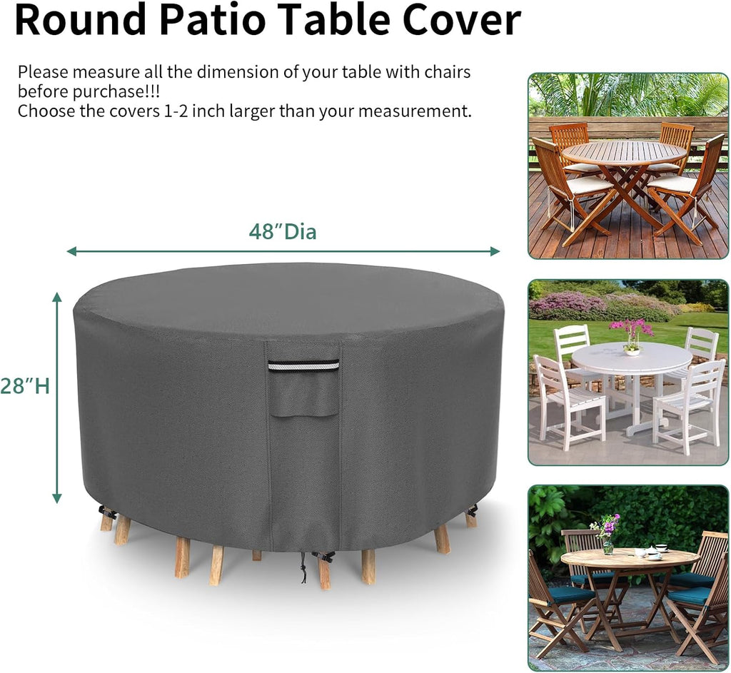 Round Patio Furniture Covers, 500D Heavy Duty Waterproof UV Resistant Cover for Round Outdoor Dining Table &