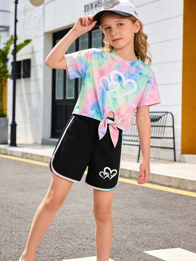 Girls 6 Piece Outfits Letter Print Vacation Tee Top and Dolphin Shorts Tracksuit Sets for Kids Sports, Casual, Dance