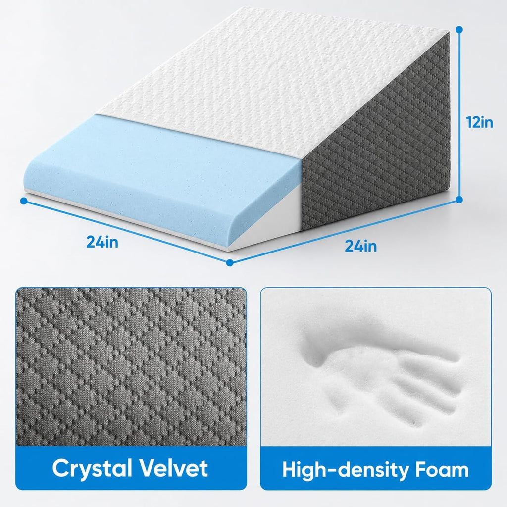 Wedge Pillow for Sleep Apnea, 12 Inch Memory Foam Bed Wedge Pillow | Bed Wedge Pillow for Headboard Triangle, Acid