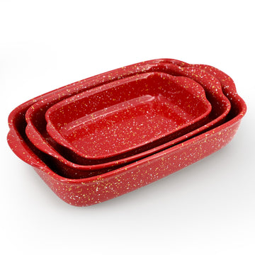 3-Pack Ceramic Lasagna Pan, Speckled Series (13.8''/12''/9.6'' Red)