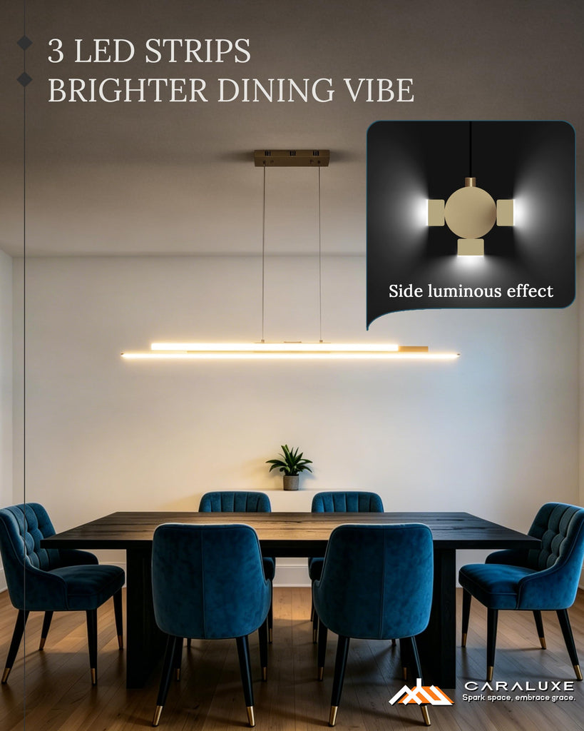 3 LED Linear Pendant Light 52 inch Gold Island Light Dimmable