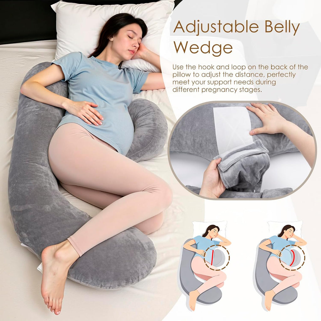 Memory Foam Pregnancy Pillow, F Shaped Maternity Pillow, Adjustable Pregnancy Wedge Pillow with Full Body Support for