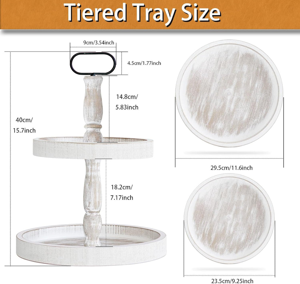 Decorative Tray - Two Tiered Tray Cupcake Stand Farmhouse Rustic 2 Tiered Serving Tray and Kitchen Decor, Party