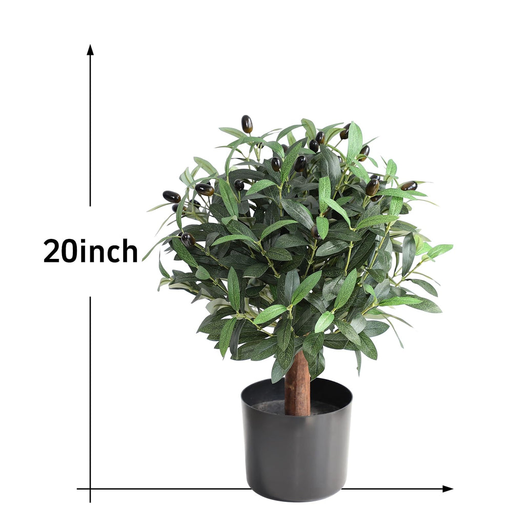 Artificial Olive Ball Topiary Trees, Faux Olive Topiary Tree 2 Packs, 20 Inch Fake Potted Plants for Indoor Porch