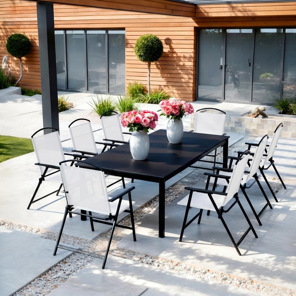 Outdoor Folding Patio Dining Chairs With Armrest for Garden Lawn Poolside Backyard Protable Foldable Patio Sling