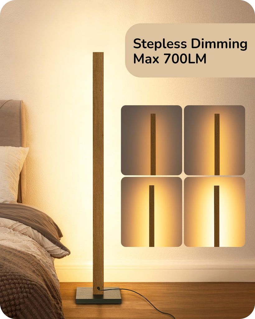 48.43" Wooden LED Corner Floor Lamp with Remote, Dimmable & 7CCT