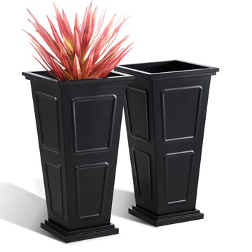 26" Tall Metallic Planter Set of 2, Black Taper Planters
