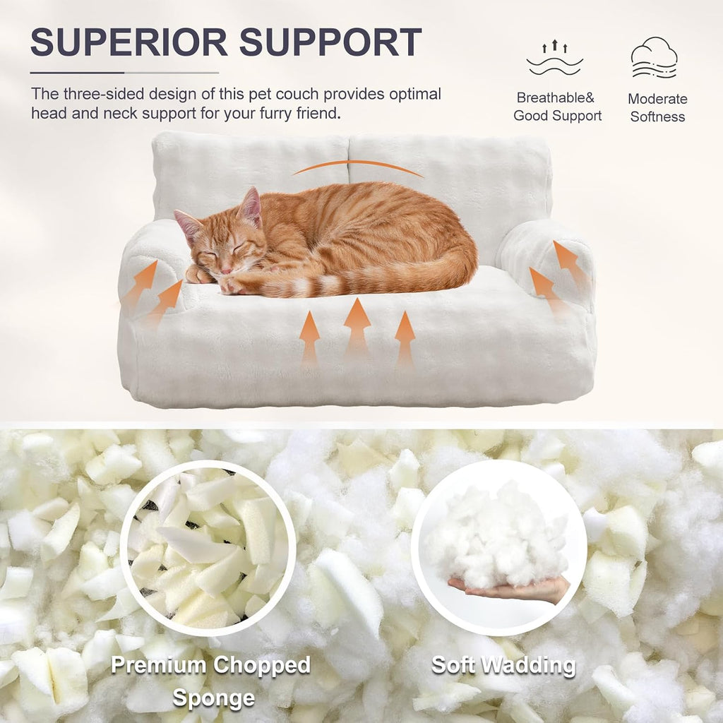 Cat Couch Bed, Cute Pet Sofa for Indoor Cats, Cream White