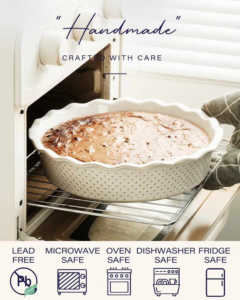 Ceramic Deep Pie Pan, 9 inch Pie Dish for Baking, Non-Stick, Oven & Dishwasher Safe, Farmhouse Decor Quiche Baking