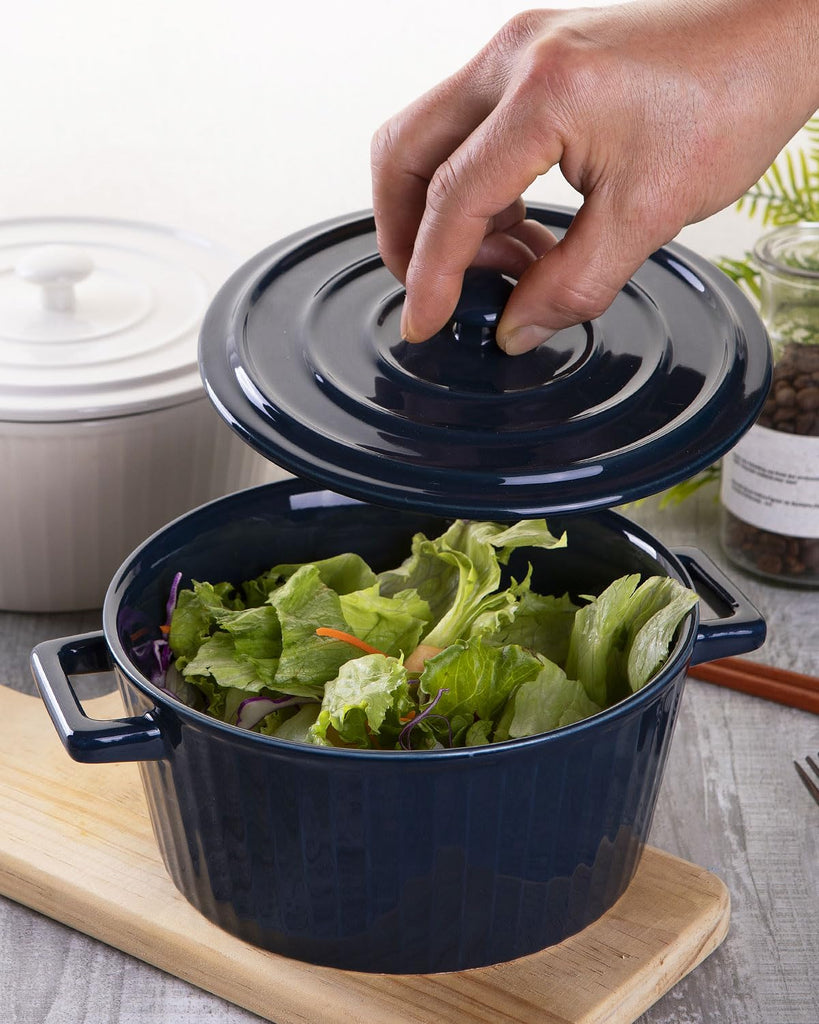 Blue Colorful Ceramic Casserole Dish with Lid, 1 Quart Ceramic Casserole Pan for Bakeware Oven