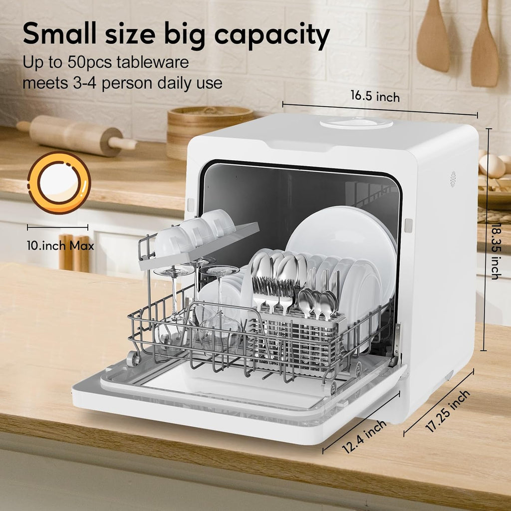 Portable Dishwashers for Camping and Home with 5l Water Tank, Hose, LED Light, 10 Wash Programs, Baby Care Mode