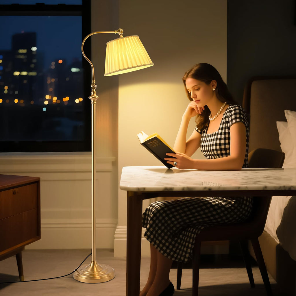 Gold Brass Brushed Floor Lamp, Remote and Bluetooth Dimming