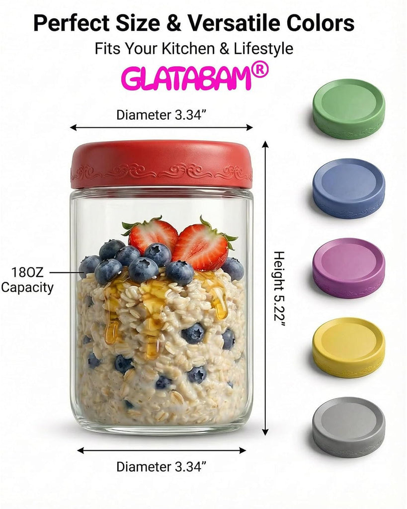 18 OZ 8Pack, Overnight Oats Jars with Lids, Glass Meal Prep Containers, Airtight Mason Jars for Breakfast, Yogurt