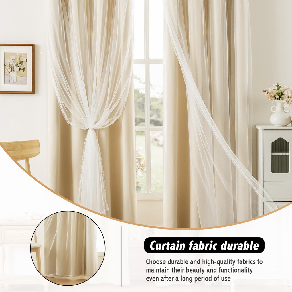Double Layer Blackout Curtains 2 Panels, 52Wx120L, Cream