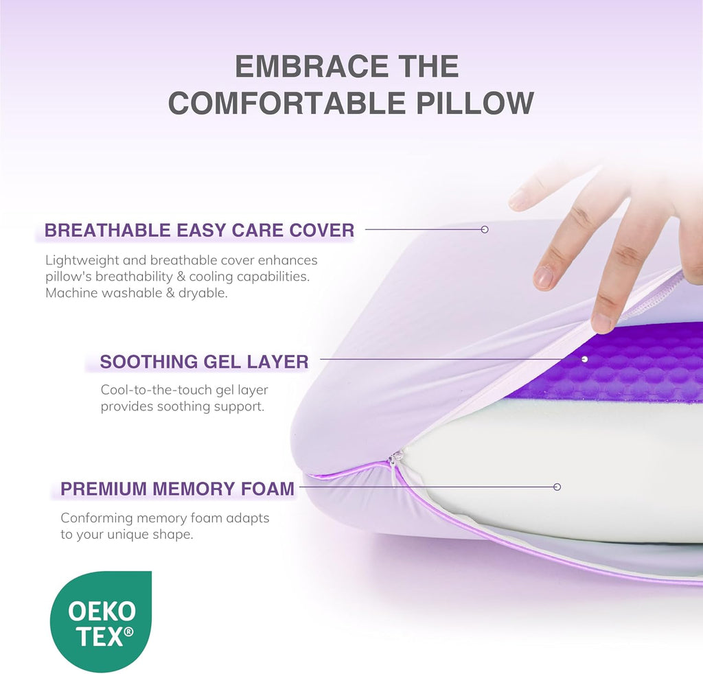 Cooling Gel Memory Foam Pillow, Reversible Design, Neck Support | For Side, Back & Stomach Sleepers, Removable