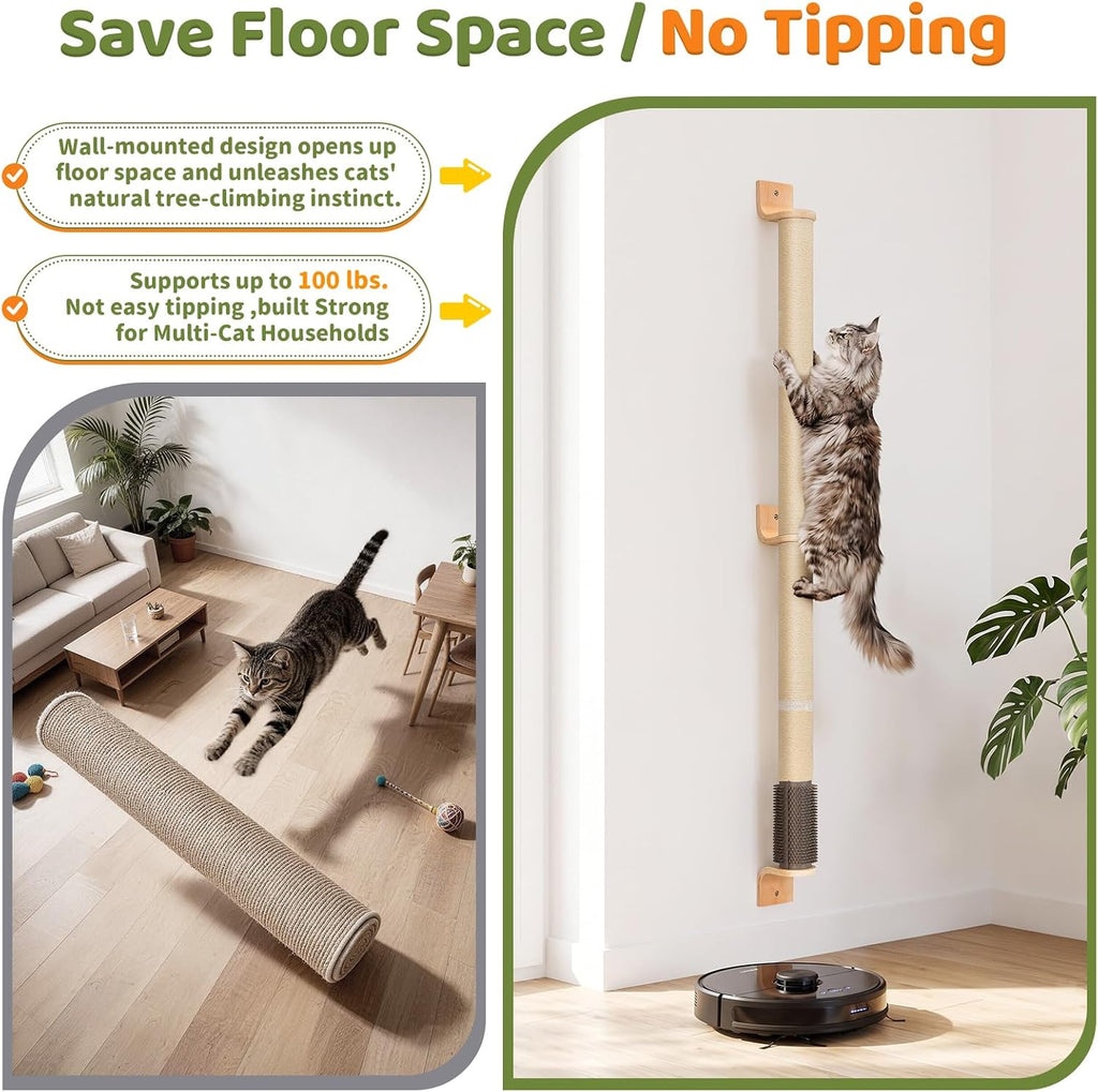 Wall Mounted Cat Scratching Post 60 Inch Tall
