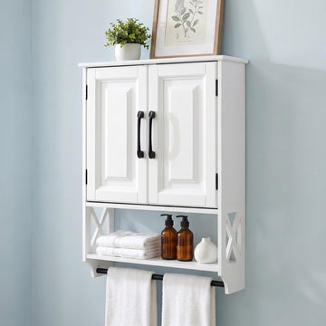 Bathroom Wall Cabinet, 25"x19" Farmhouse Wall Mounted Medicine Cabinet with 2 Raised Panel Doors, Adjustable Shelf &