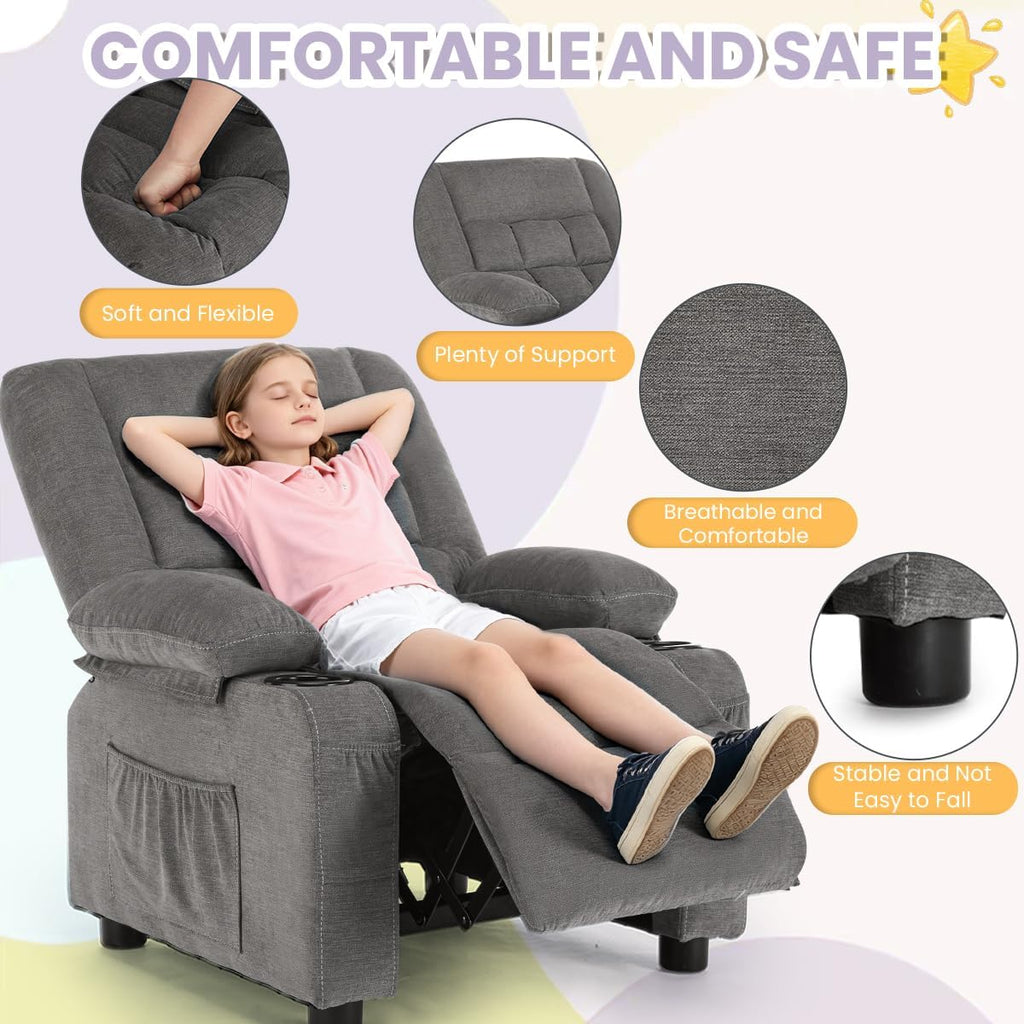 Kids Recliner Chair Reclining Toddler Push Back Sofa Ages 3-12