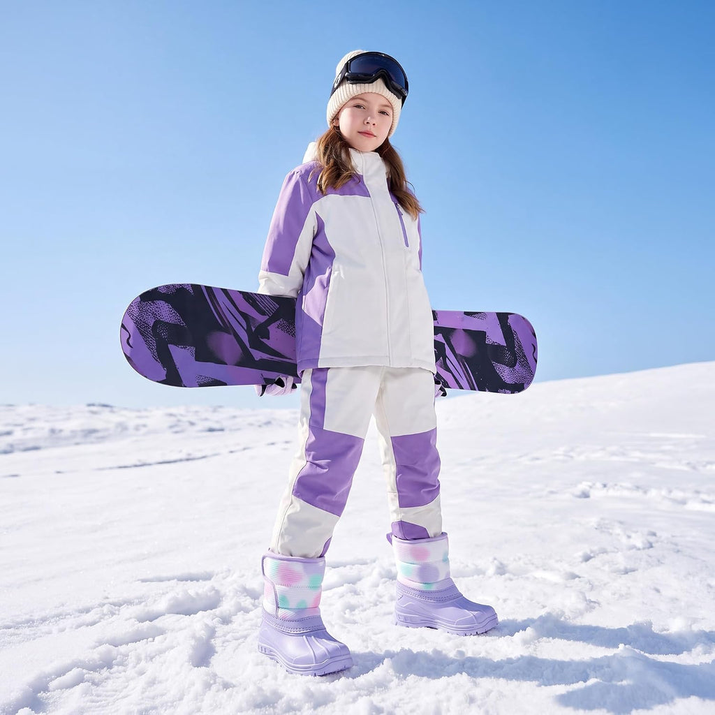Girls Snow Boots Waterproof Easy-On Non-Slip Winter Boots