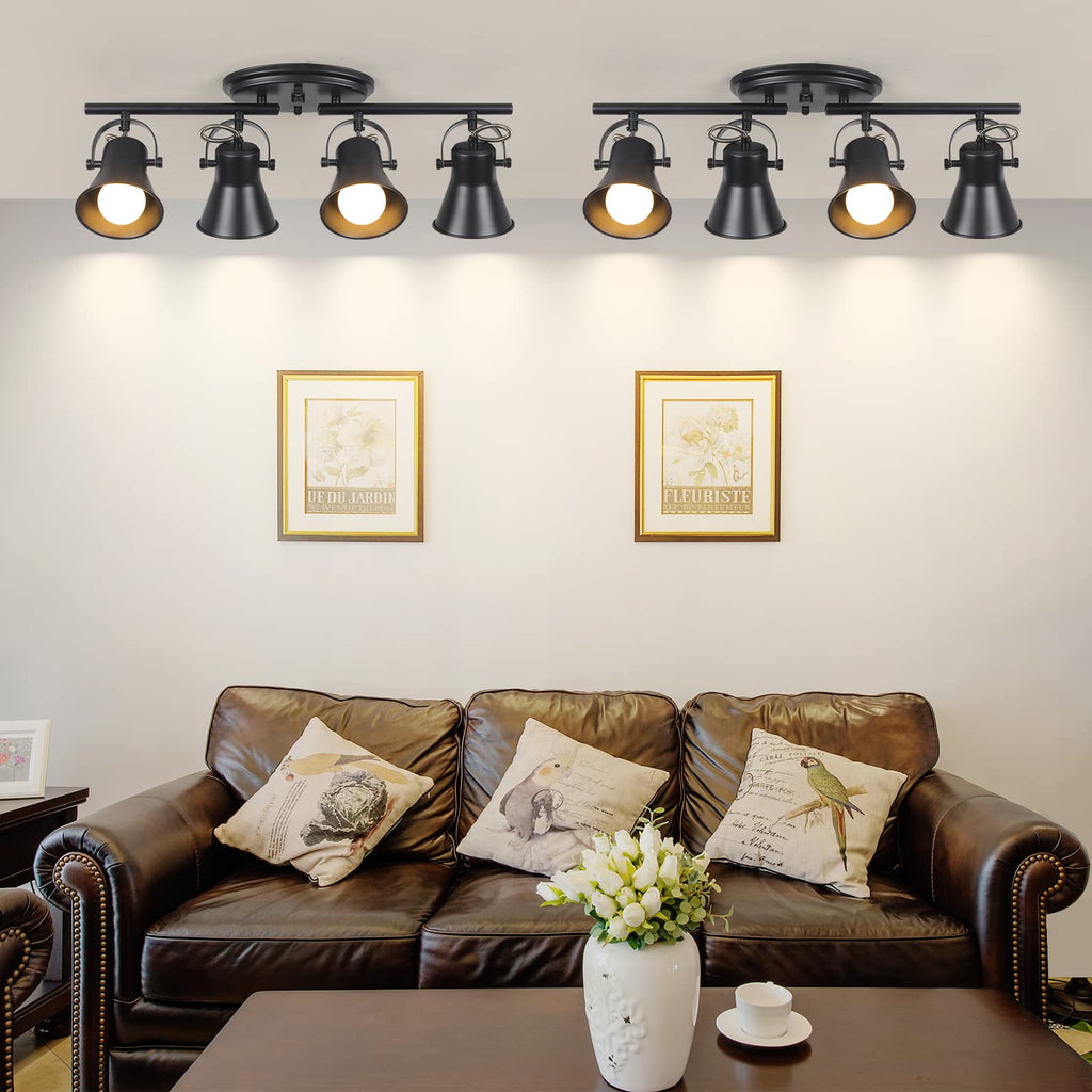 Track Lighting Kit,Black Semi Flush Mount Ceiling Light with 4 Rotatable Light Heads,Modern Accent Lighting