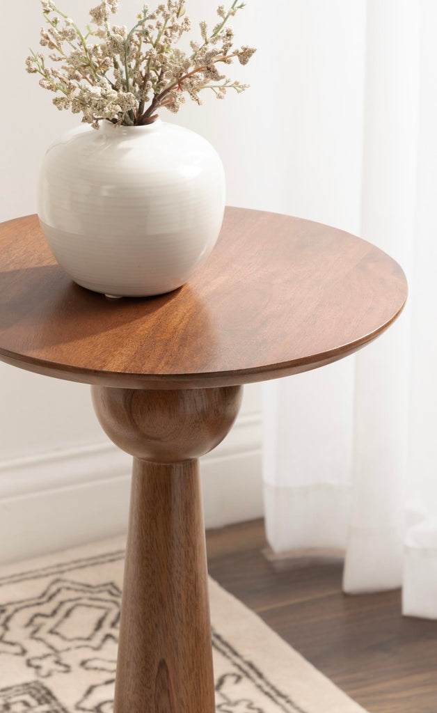 Inspired Saarinen Style Jakob Modern Wooden Round Side Table; 12 x 24; Walnut Brown; Circle Pedestal Table for Use as Bedroom Nightstand;