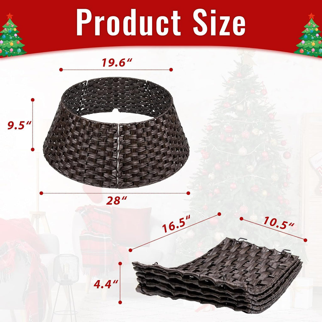 Christmas Tree Collar for 7.5ft Trees, 28" Brown Wicker 4-Piece
