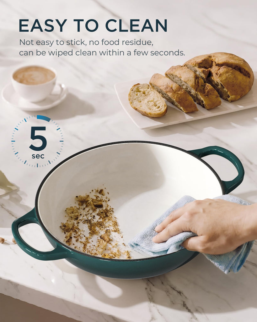 Enameled Cast Iron Dutch Oven for Bread Baking, 6QT Meatloaf Pan, Green