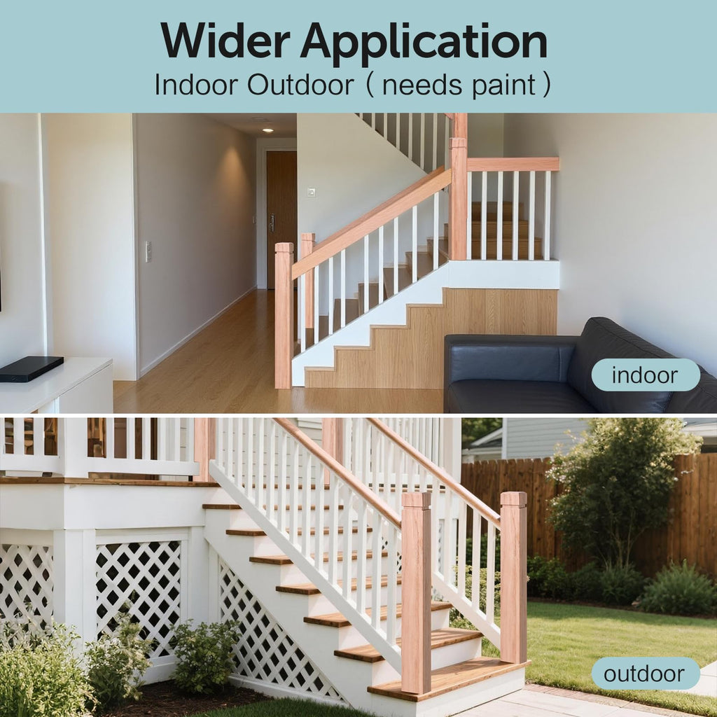 3.5" x 47" Red Oak Wood Stair Newel Post with a Single Groove Notched Newel Wood Balusters for Staircase Interior and