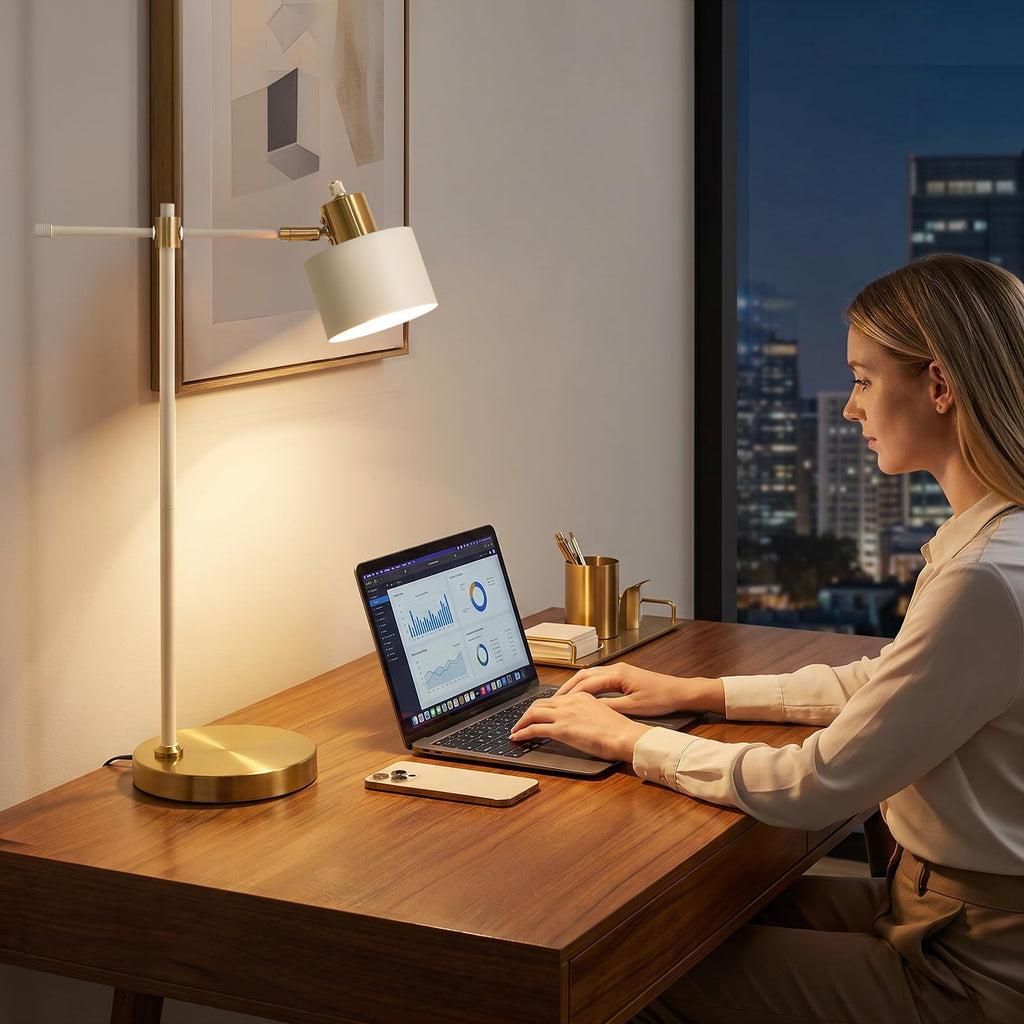 22.2" Modern Desk Lamp, Metal Table Lamp with LED Bulb, Adjustable Reading Lamps, Mid Century Nightstand Lamp