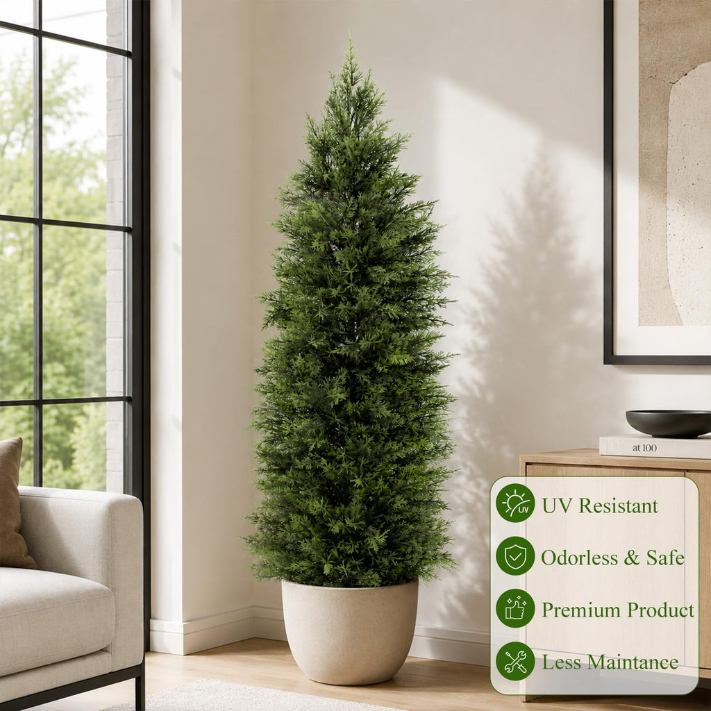 5FT Artificial Topiary Trees, Tall UV Resistant Fake Cedar Tree for Outdoor, Faux Shrubs Plants Artificial Cypress