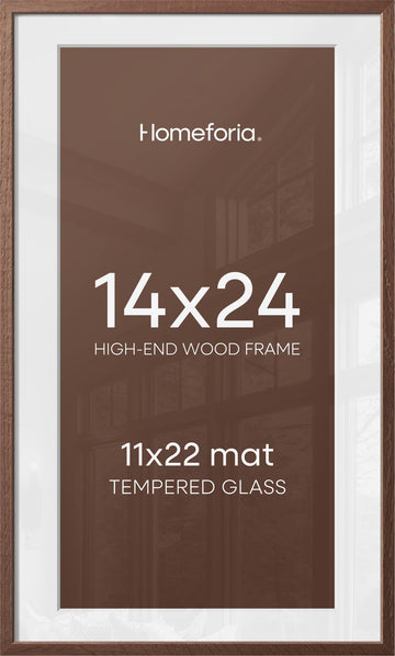 14x24 Brown Oak Picture Frame, High-End Wood, 11x22 Mat, Glass