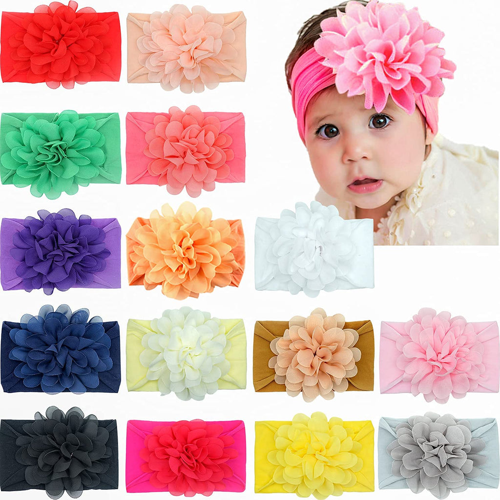 15Pcs Baby Girl Headbands Tulle Hair Bows Chiffon Flower Head Wraps