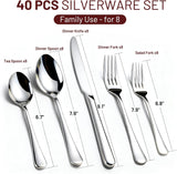 40 Pack Silverware Set for 8, Food-Grade Stainless Steel Flatware Set