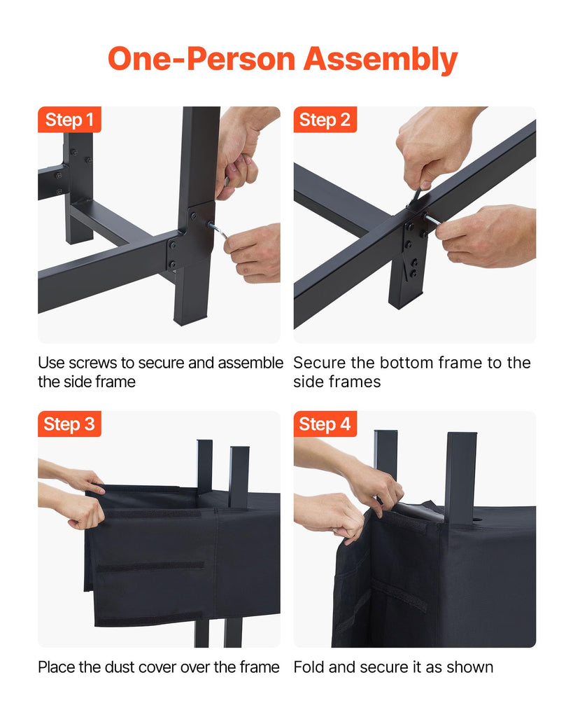 Firewood Rack with Waterproof Cover 8ft 1/2 Cord Outdoor Wood Storage