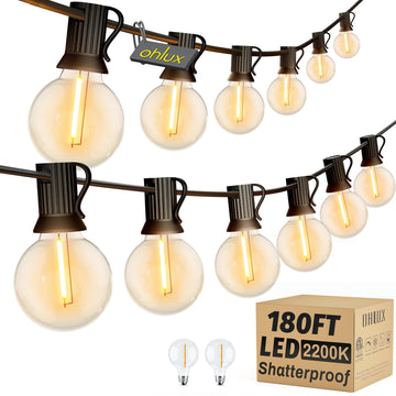 Outdoor String Lights, LED Patio Lights with 82 Dimmable Plastic G40 Globe Bulbs 2 Spares, 2200K Waterproof