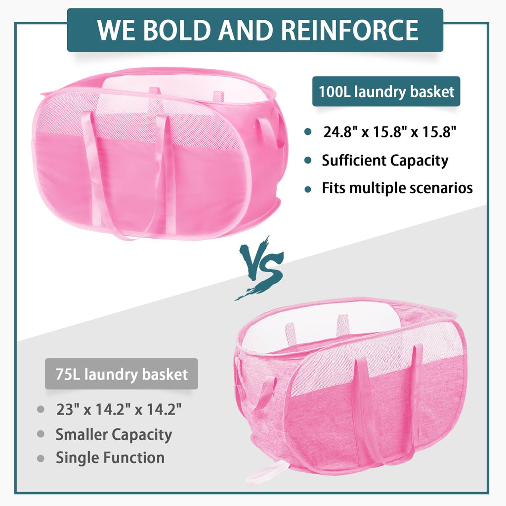Collapsible Laundry Baskets, Tear Proof Pop Up Laundry Hamper with Dual Handles, Large Foldable Laundry Basket