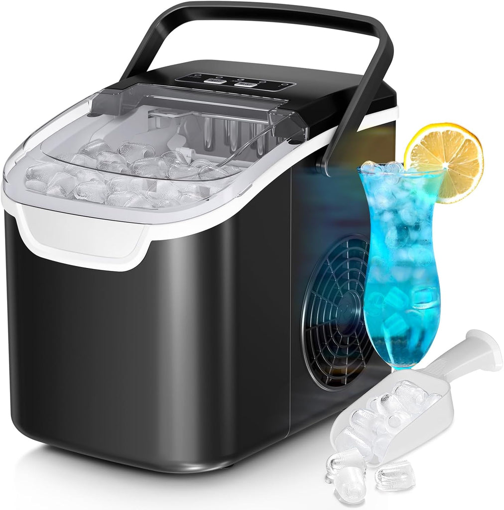 Countertop Ice Maker Machine, 8 Ice Cubes in 6 mins, 26lb/Day Ice with 2 Sizes- Portable Mini, Energy Saving &