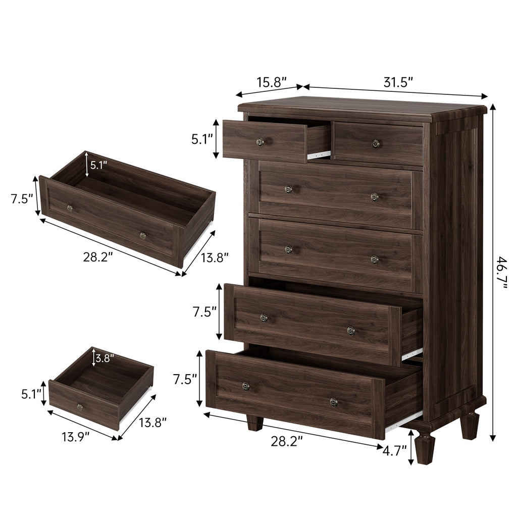 6 Drawer, 47" Vintage, Dark Brown