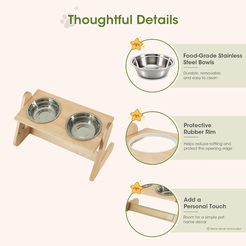 Solid Birch Wood Elevated Dog Bowl Stand for Large & Medium Dogs