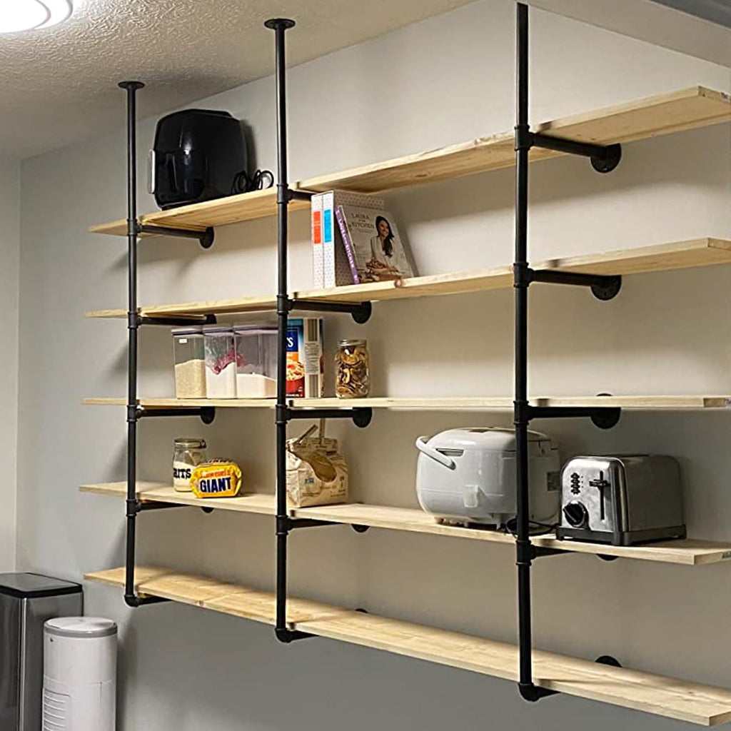 Industrial Iron Pipe Shelves, 3 Set 5-Tier 70.5" Tall 12" Depth, DIY Open Bookshelf Bookcase, Wall Mounted Vintage