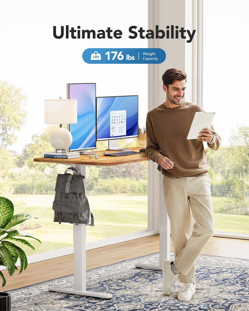 Electric Standing Desk, Whole Piece Desktop, Adjustable Height Computer Desk, 4 Height Memory Settings, Sit Stand Up