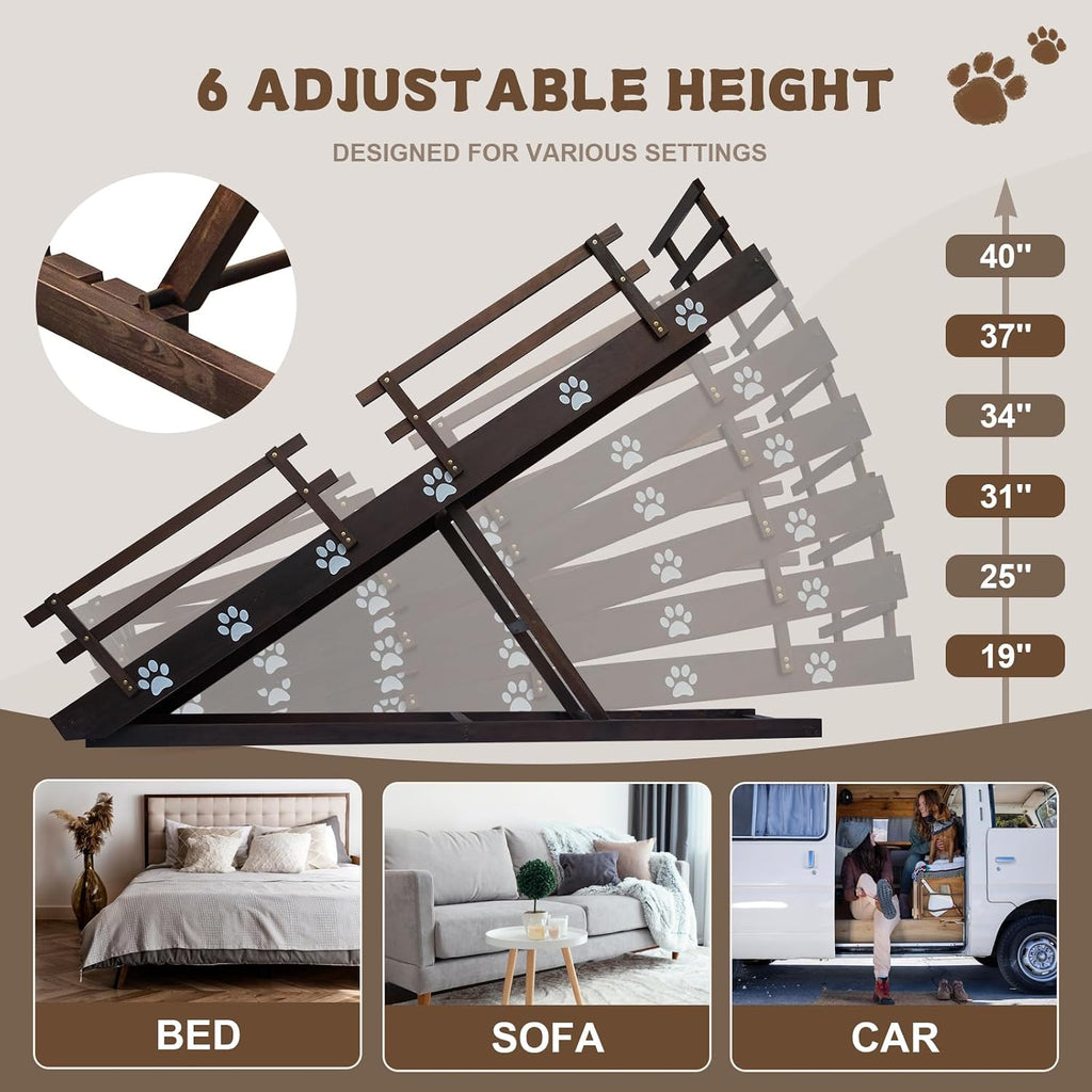 63 Inch Dog Ramp, 6 Height Adjustable Folding Ramp for High Beds